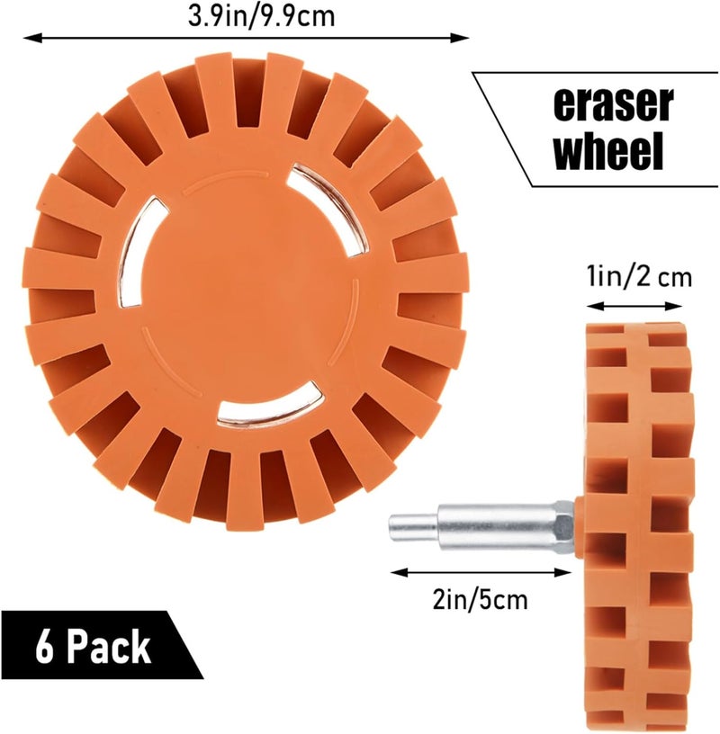 MIVIDE 6PCS 4inch Decal Remover Eraser Wheel, Rubber Power Drill Attachment Car Adhesive, Sticker, Eraser Wheel Tool Set with Drill Adapter for Cars, RV, Boats - Image 2